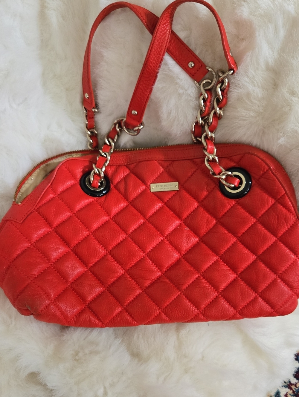 kate spade Quilted Red Shoulder Bag with Chain-Strap Detail